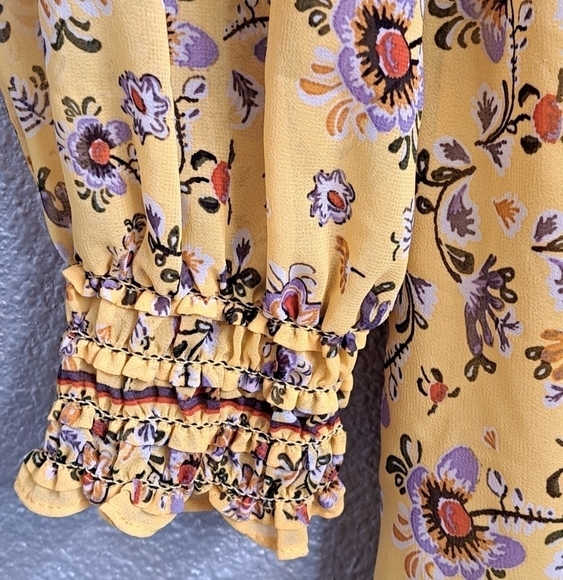 Max Studio Mustard Floral Long Sleeve Mini Dress   Size M - Picture 6 of 10